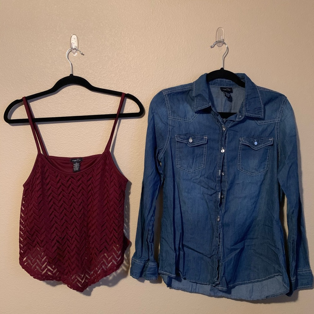 RUE21 Tank & Jean Button up Shirt